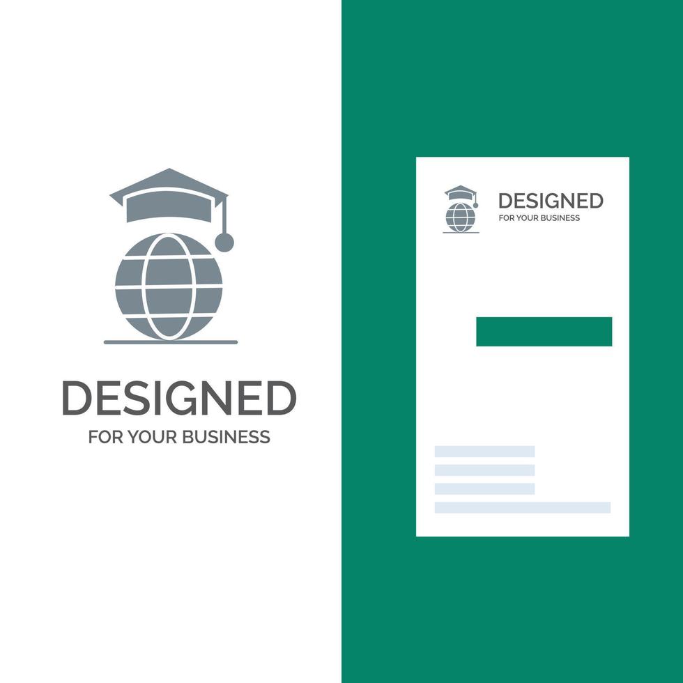 conception de logo gris de graduation en ligne globe internet et modèle de carte de visite vecteur