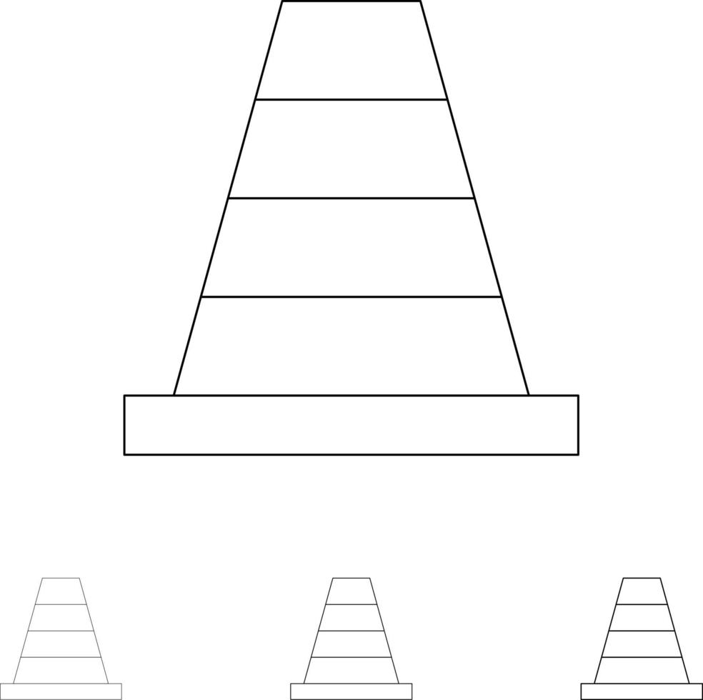 outil de construction de cône jeu d'icônes de ligne noire audacieuse et mince vecteur