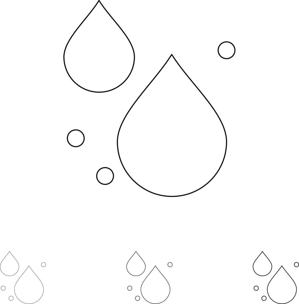 jeu d'icônes de ligne noire audacieuse et fine de printemps de goutte d'eau vecteur