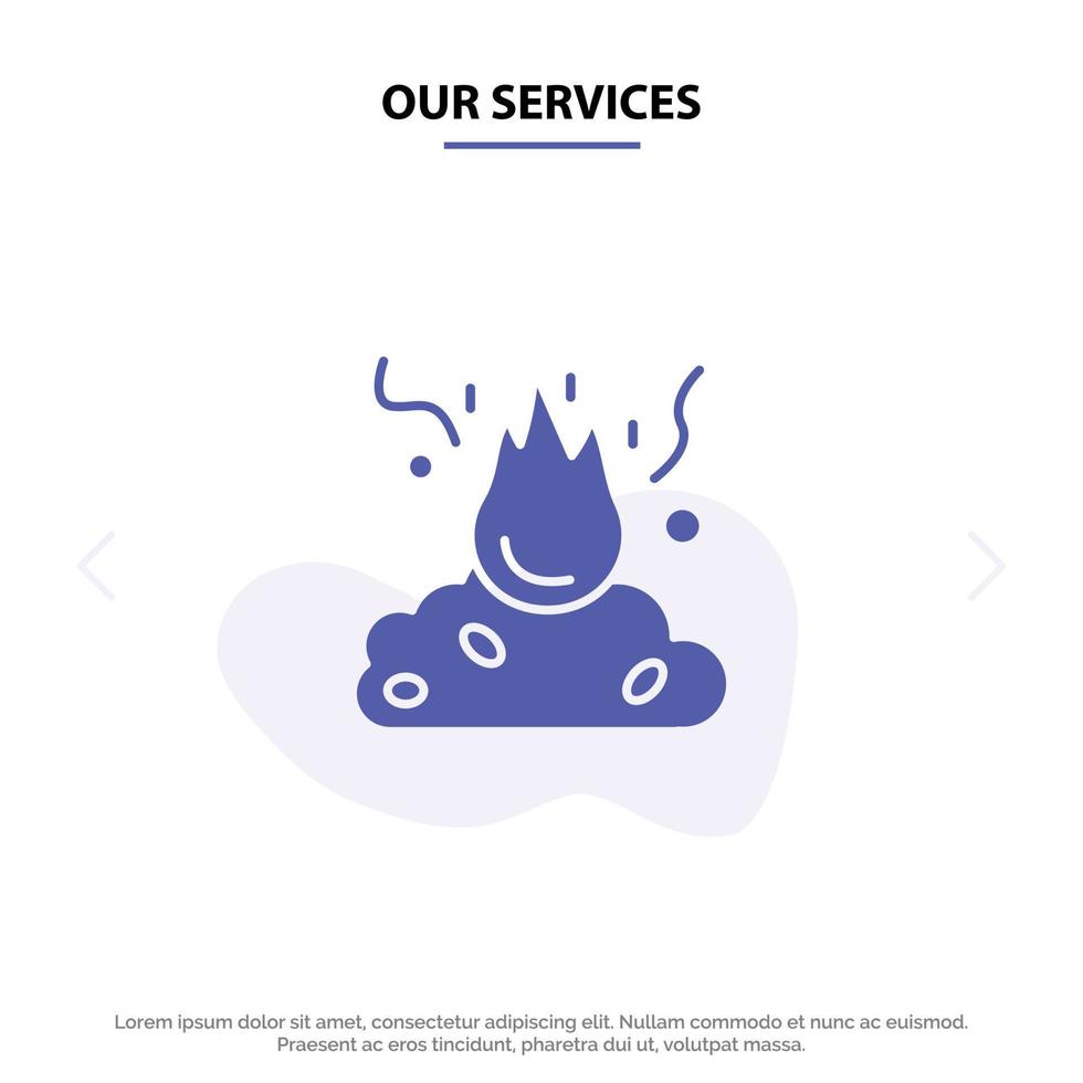 nos services brûlent feu ordures pollution fumée solide glyphe icône modèle de carte web vecteur