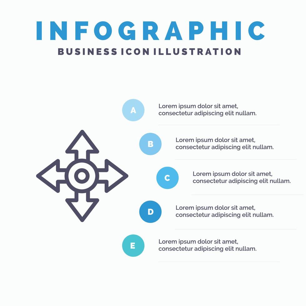 flèche carte emplacement navigation ligne icône avec 5 étapes présentation infographie fond vecteur