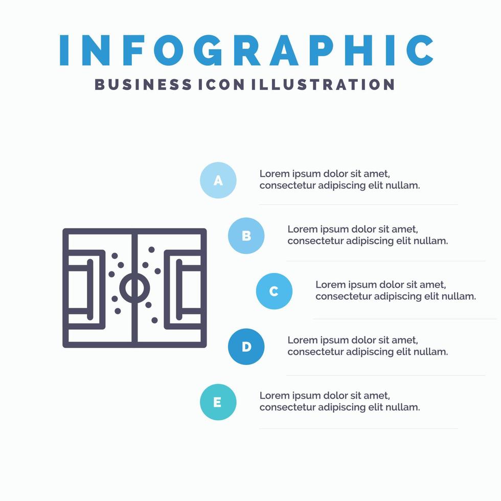 icône de ligne de terrain de jeu de football sur le terrain avec 5 étapes de présentation fond d'infographie vecteur