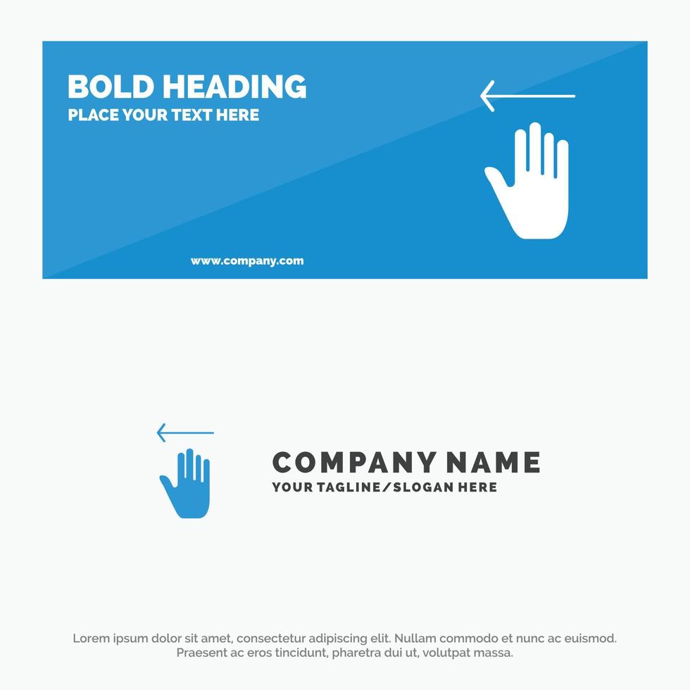 gestes de flèche de la main à gauche icône solide bannière de site Web et modèle de logo d'entreprise vecteur
