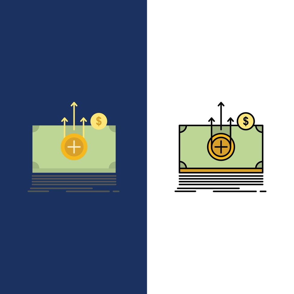 icônes de transfert médical dollar argent plat et ligne remplie icône ensemble vecteur fond bleu
