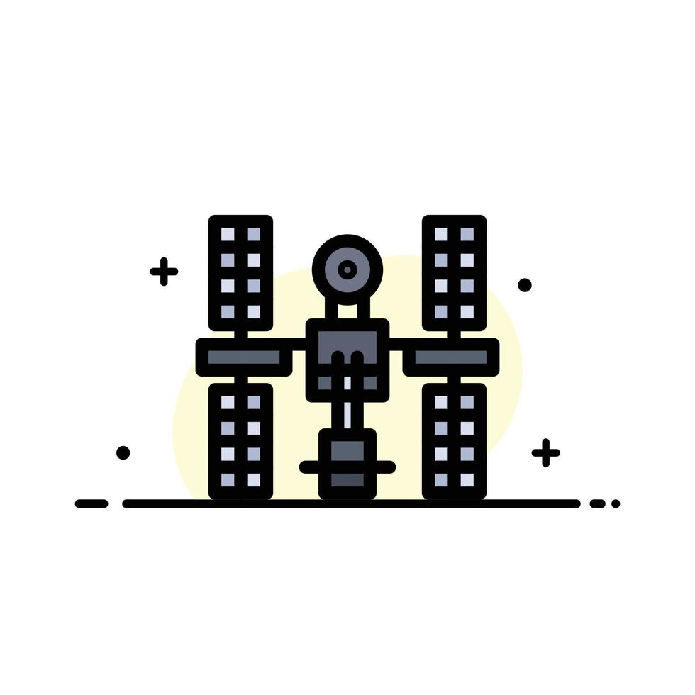 plate-forme orbitale complexe satellite espace entreprise ligne plate remplie icône vecteur modèle de bannière