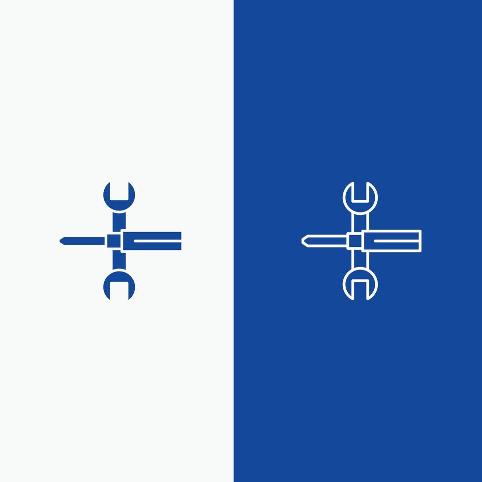 paramètres contrôles outils clé tournevis ligne clé et glyphe icône solide ligne bannière bleue et gl vecteur