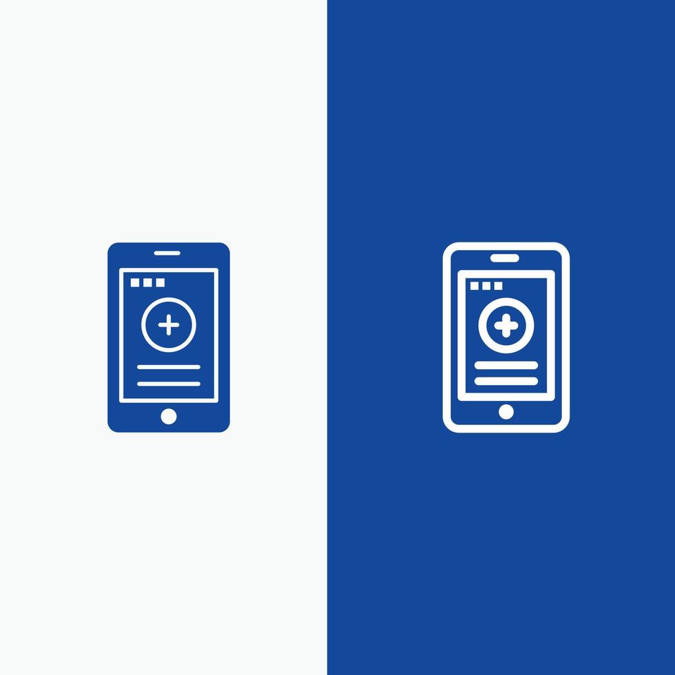 téléphone portable médical hôpital ligne et glyphe icône solide bannière bleue ligne et glyphe icône solide interdiction bleue vecteur