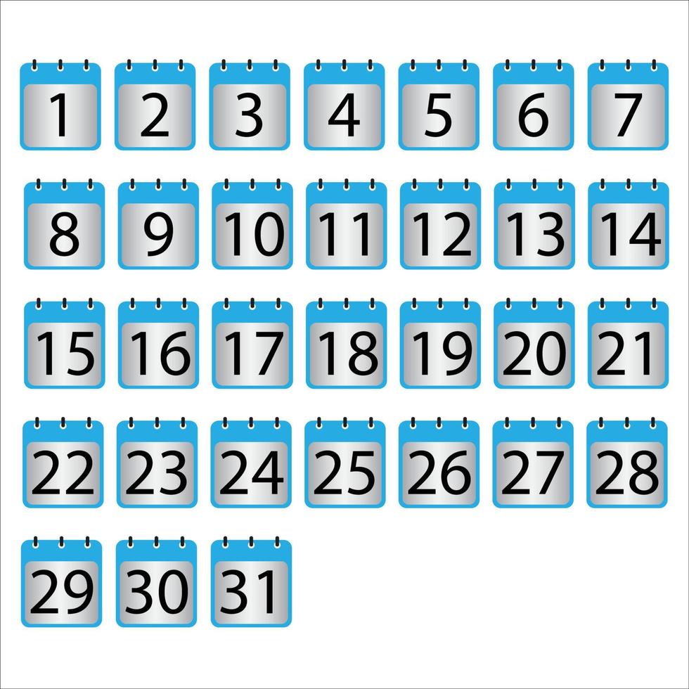 jeu d'icônes de date de calendrier, signe de calendrier d'illustration vectorielle. vecteur