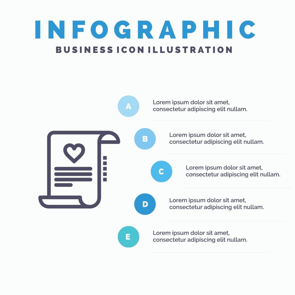 lettre papier document lettre d'amour mariage carte ligne icône avec 5 étapes présentation infographie bac vecteur