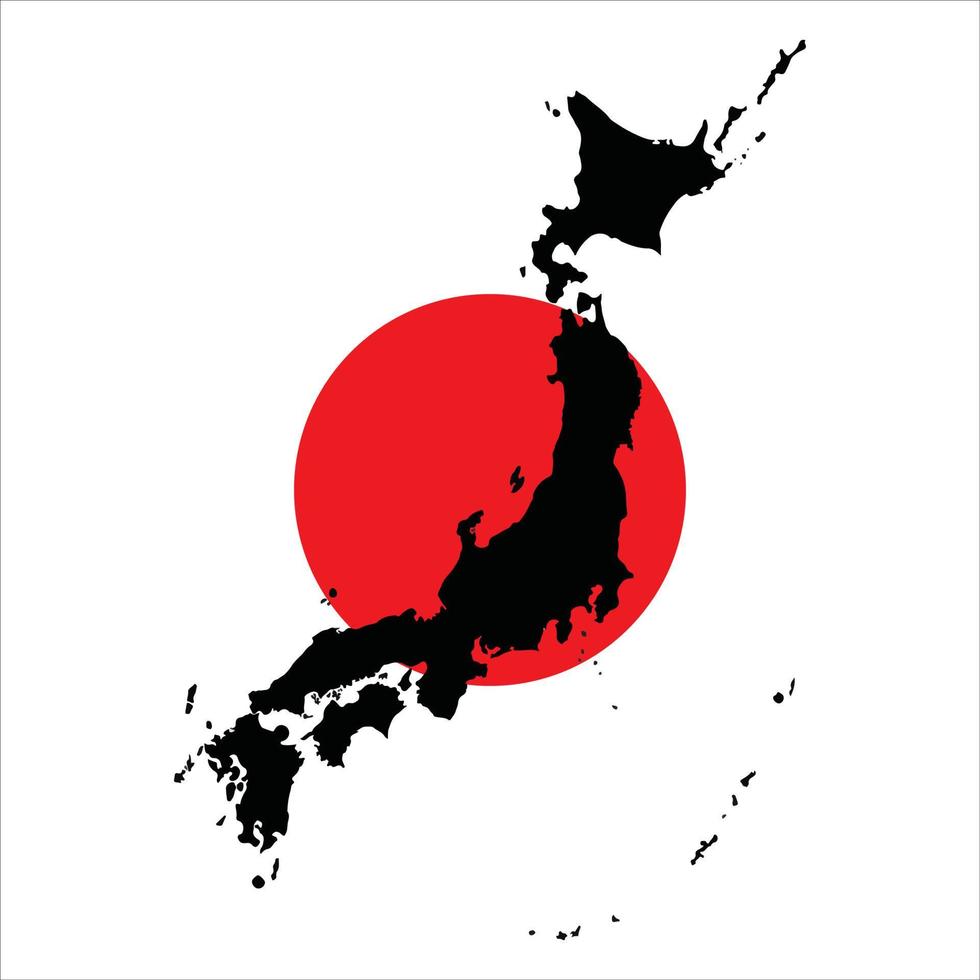 carte noire détaillée du japon sur fond blanc avec un point rouge représentant le drapeau du japon vecteur