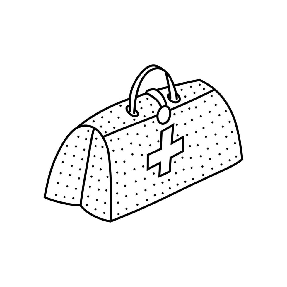 illustration vectorielle dessinée à la main de la trousse de premiers soins dans un style doodle. jolie illustration d'un sac de médecine sur fond blanc. vecteur