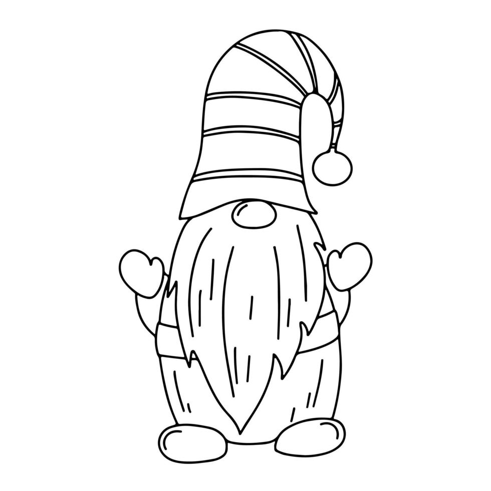 mignon nain dans un style doodle dessiné à la main. gnome agitant les mains. personnage de conte de fées dans le style de croquis. vecteur