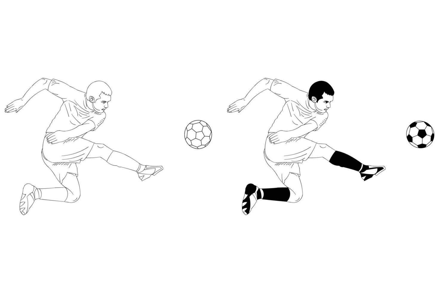 joueur de football de vecteur. illustration d'art en ligne noir et blanc. vecteur