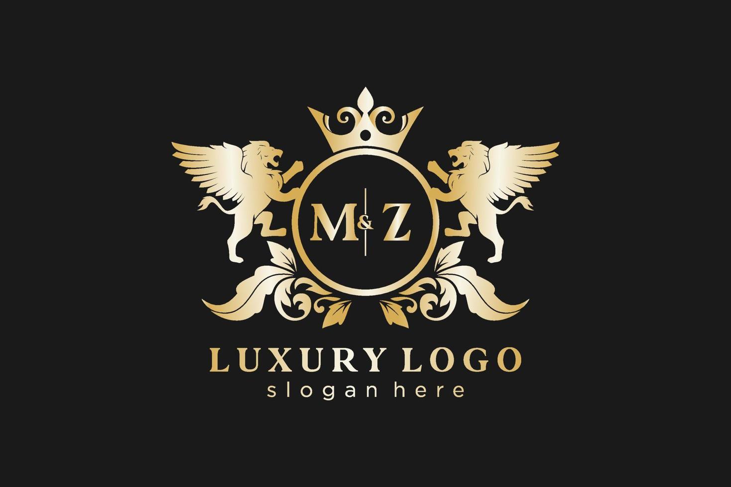 modèle initial de logo mz lettre lion royal luxe dans l'art vectoriel pour le restaurant, la royauté, la boutique, le café, l'hôtel, l'héraldique, les bijoux, la mode et d'autres illustrations vectorielles.