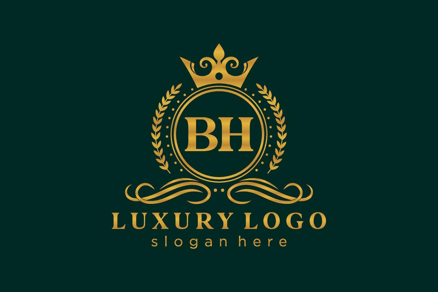 modèle initial de logo de luxe royal de lettre bh dans l'art vectoriel pour le restaurant, la royauté, la boutique, le café, l'hôtel, l'héraldique, les bijoux, la mode et d'autres illustrations vectorielles.