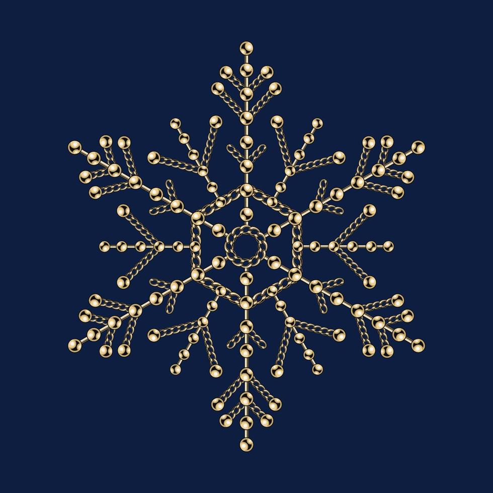 flocon de neige fantaisie composé de chaînes de bijoux en or et de billes de billes brillantes. Flocon de neige à 6 côtés. illustration de bijou élégante pour les soldes d'hiver, noël, vacances du nouvel an, décoration de cadeaux. vecteur