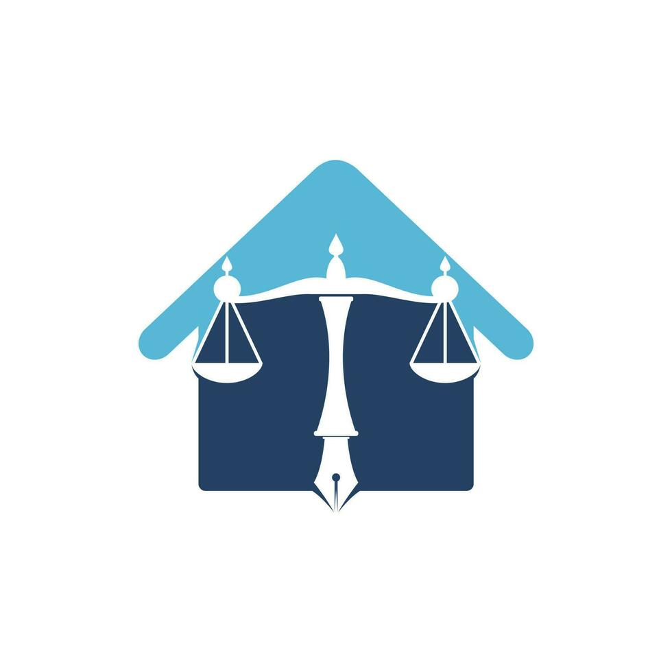 vecteur de logo de droit avec équilibre judiciaire symbolique de l'échelle de la justice dans une pointe de stylo. vecteur de logo pour le droit, les tribunaux, les services de justice et les entreprises.