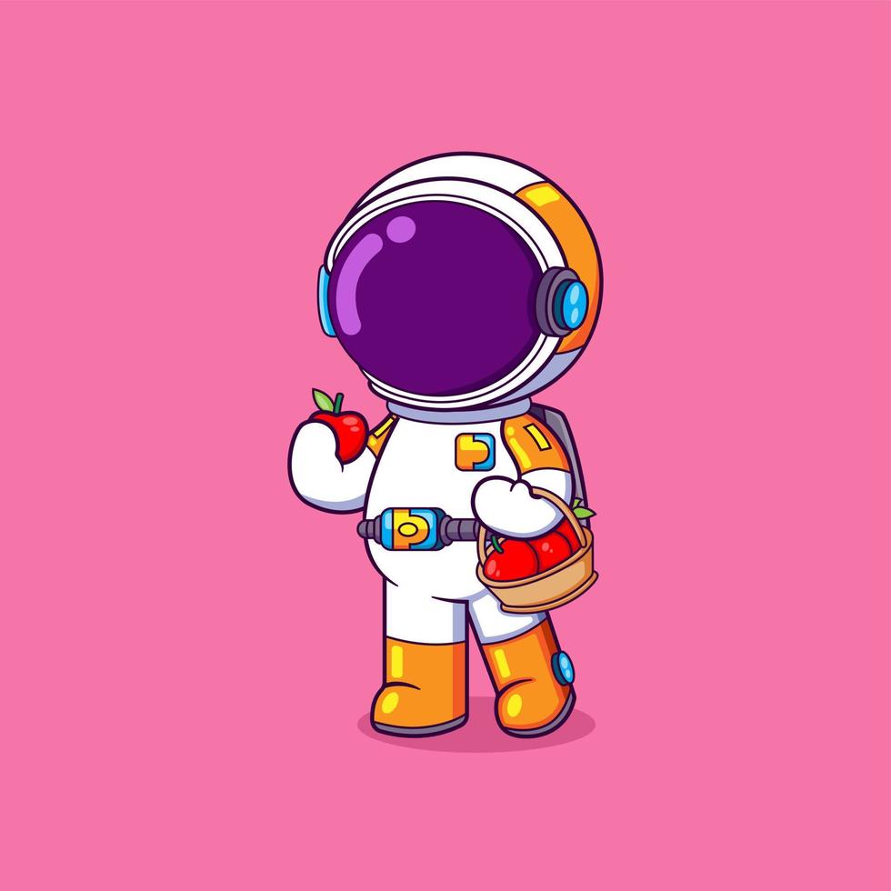 l'astronaute ramasse la pomme et mange la pomme rouge vecteur