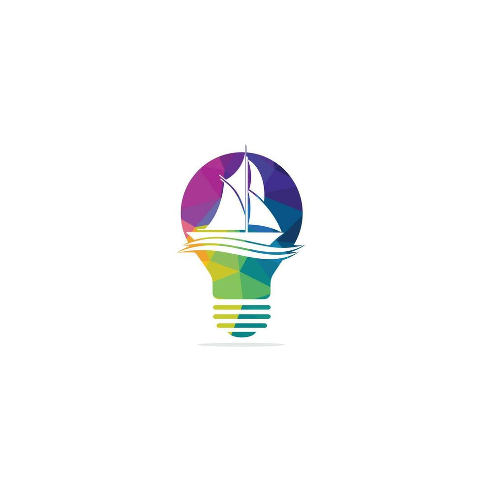 création de logo yacht et ampoule. club de yachting ou création de logo vectoriel d'équipe de sport de yacht. aventure de voyage en mer ou championnat de yachting ou tournoi de voyage à la voile.