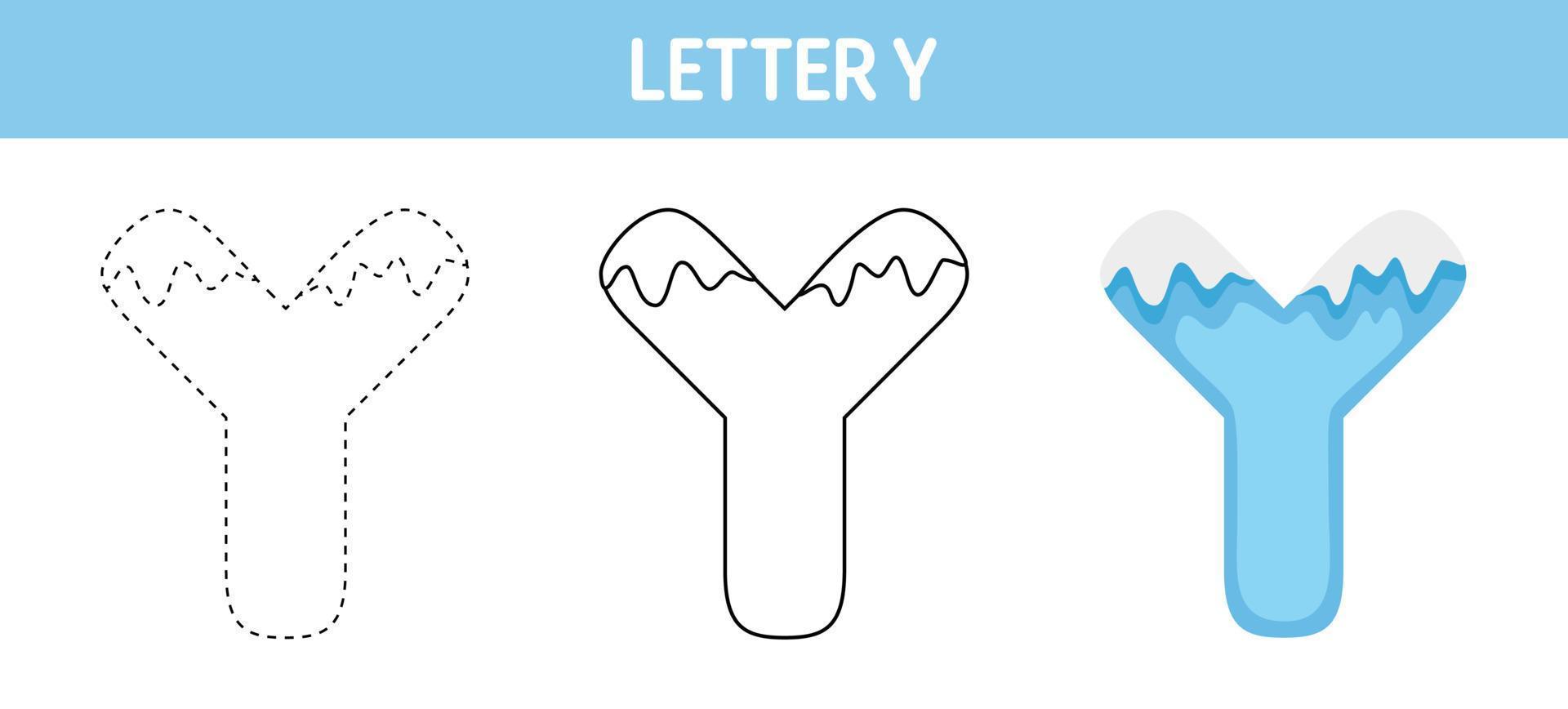 feuille de travail de traçage et de coloriage de la neige de la lettre y pour les enfants vecteur