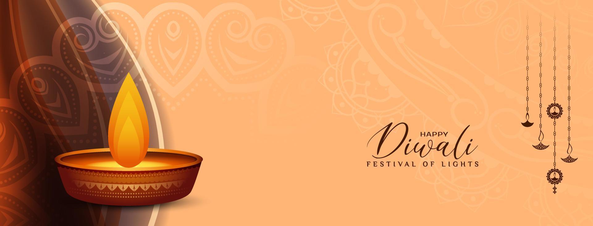 bannière de célébration du festival culturel religieux joyeux diwali avec diya vecteur