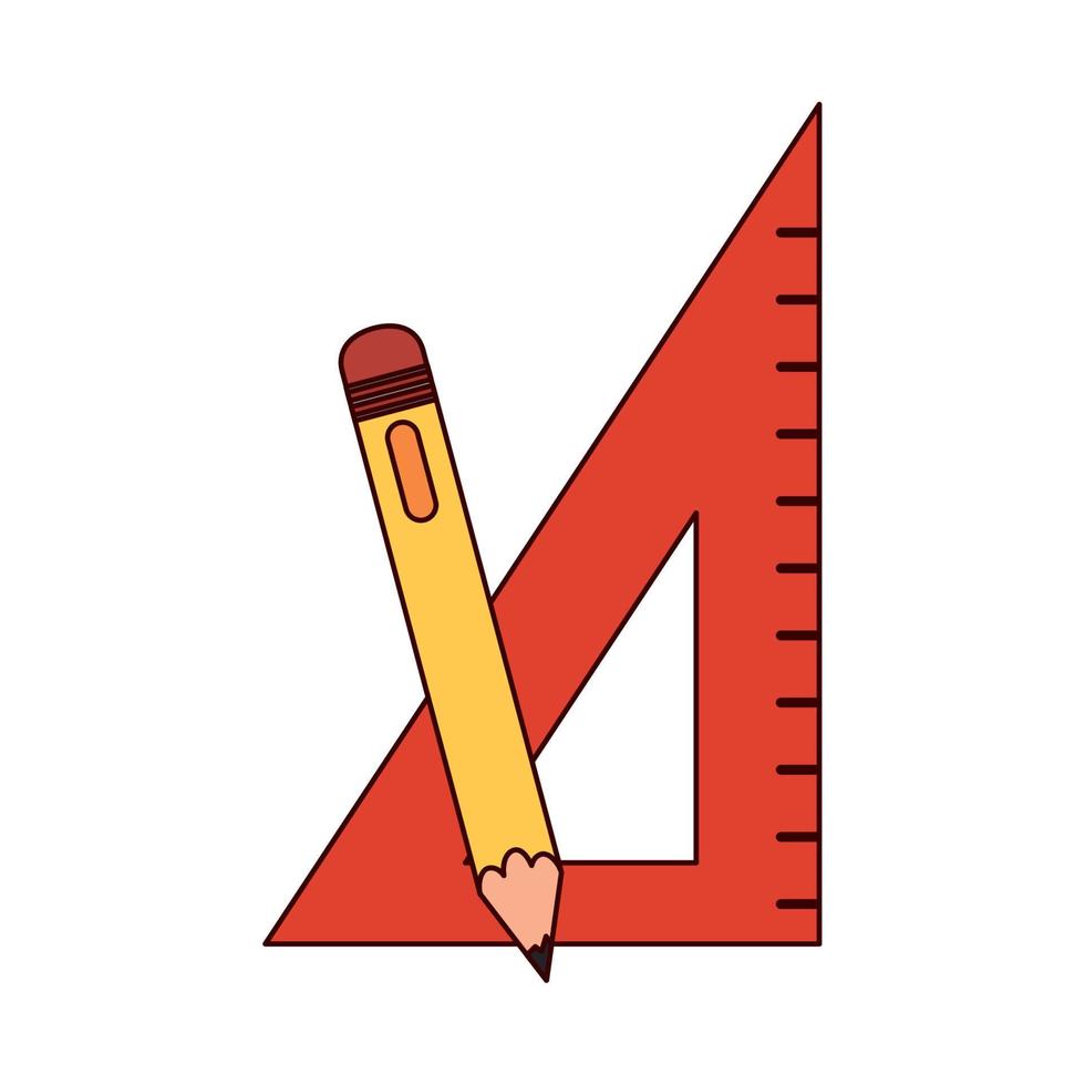 règle de triangle d'éducation scolaire et icône de style de ligne et de remplissage de crayon vecteur