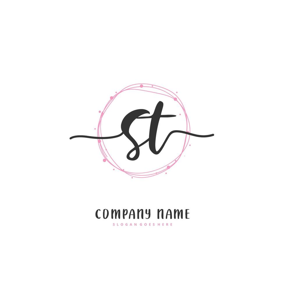 st écriture initiale et création de logo de signature avec cercle. beau design logo manuscrit pour la mode, l'équipe, le mariage, le logo de luxe. vecteur