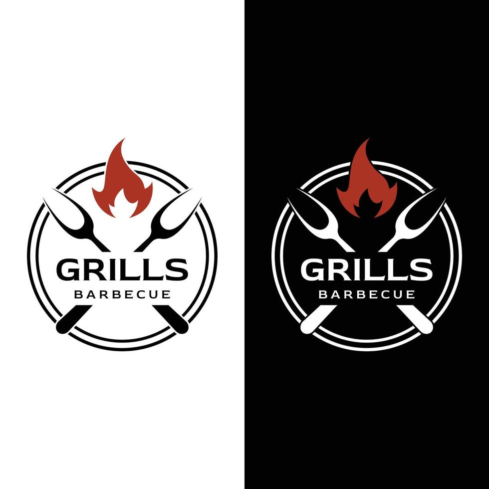 création de logo de typographie de barbecue grillé avec feu croisé et spatule.logos pour restaurants, cafés et bars. vecteur