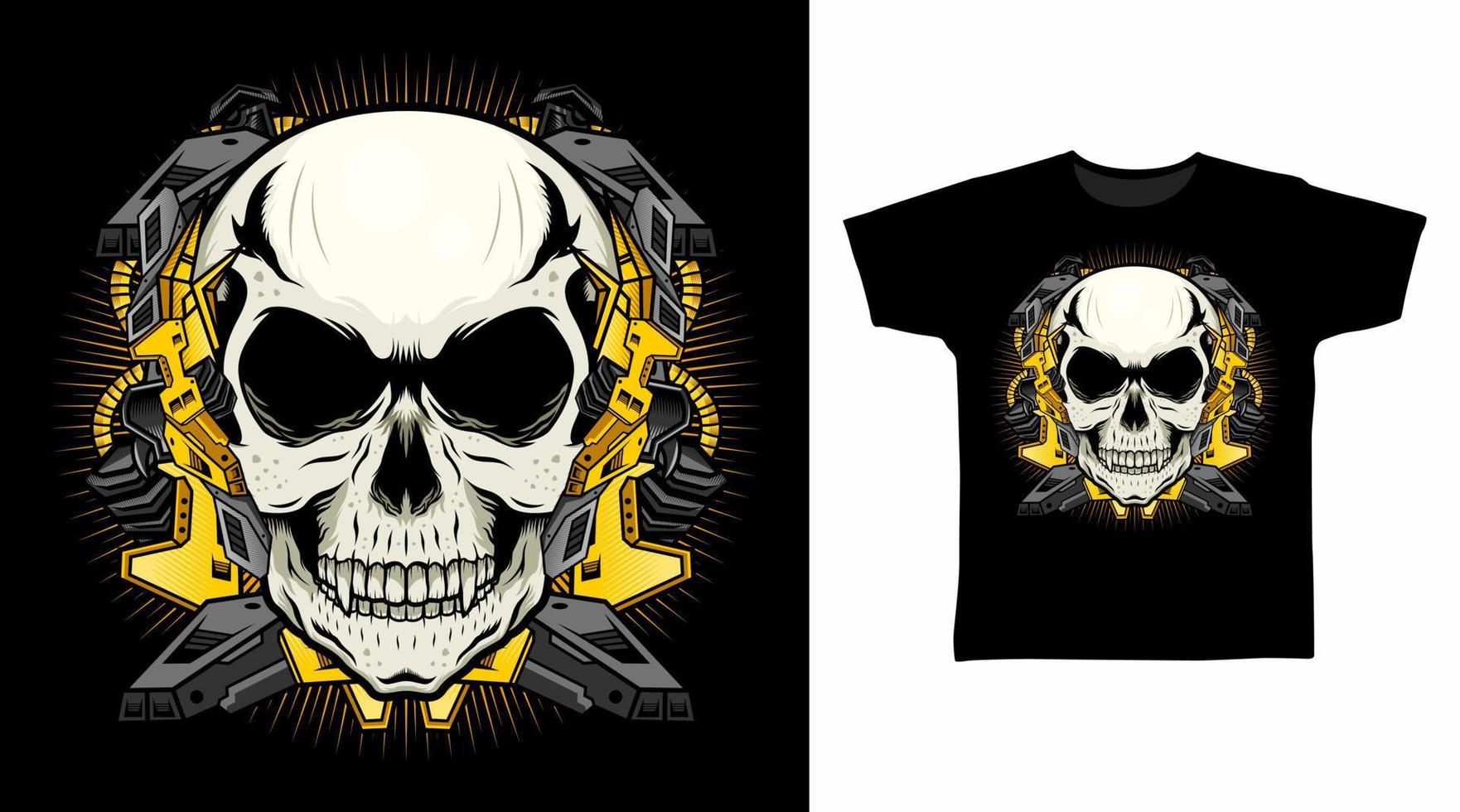 tête de crâne avec concept de design de t-shirt illustration armure jaune. vecteur