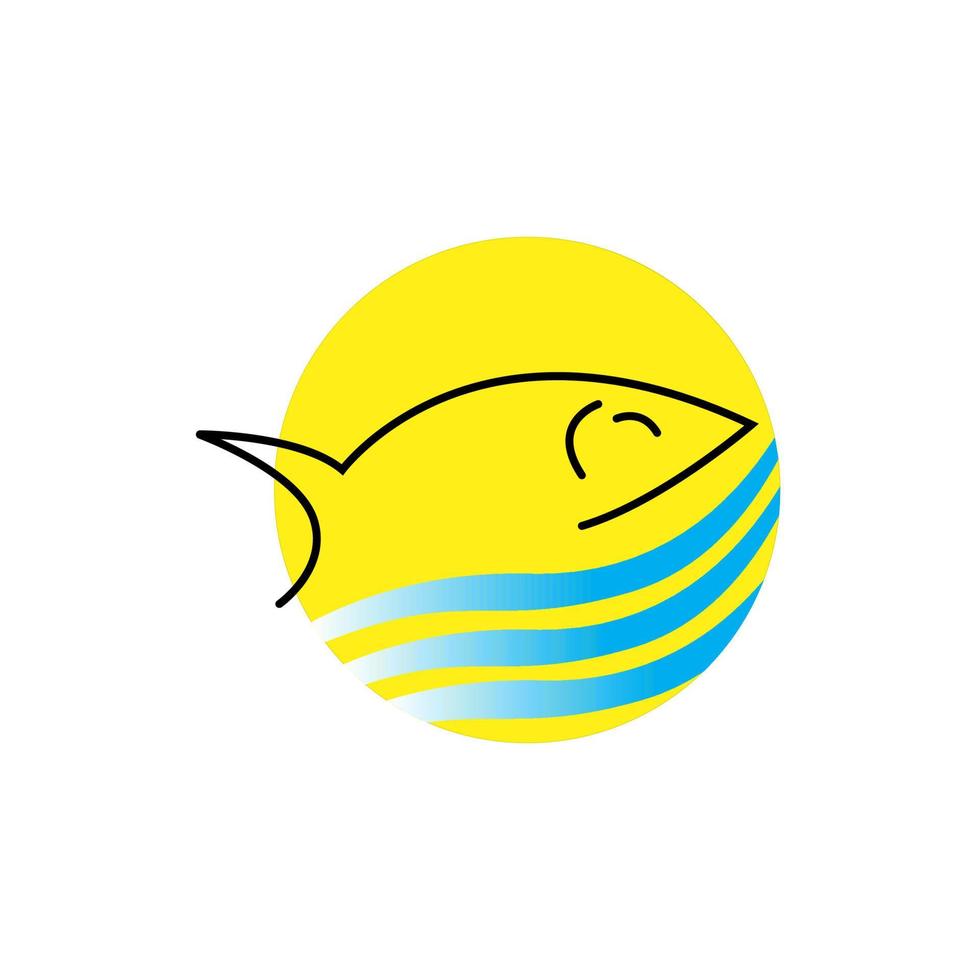 poisson et eau sur un logo d'icône de fond jaune vecteur