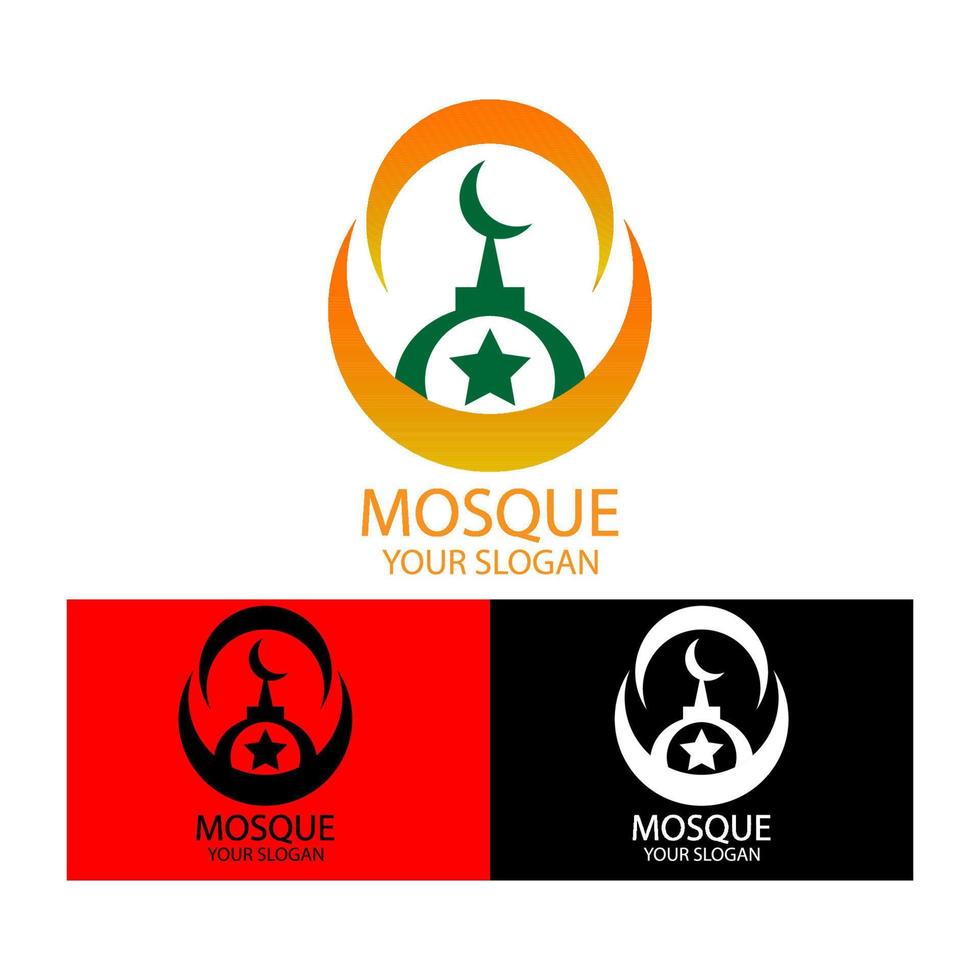 mosquée verte avec logo icône lune dorée vecteur