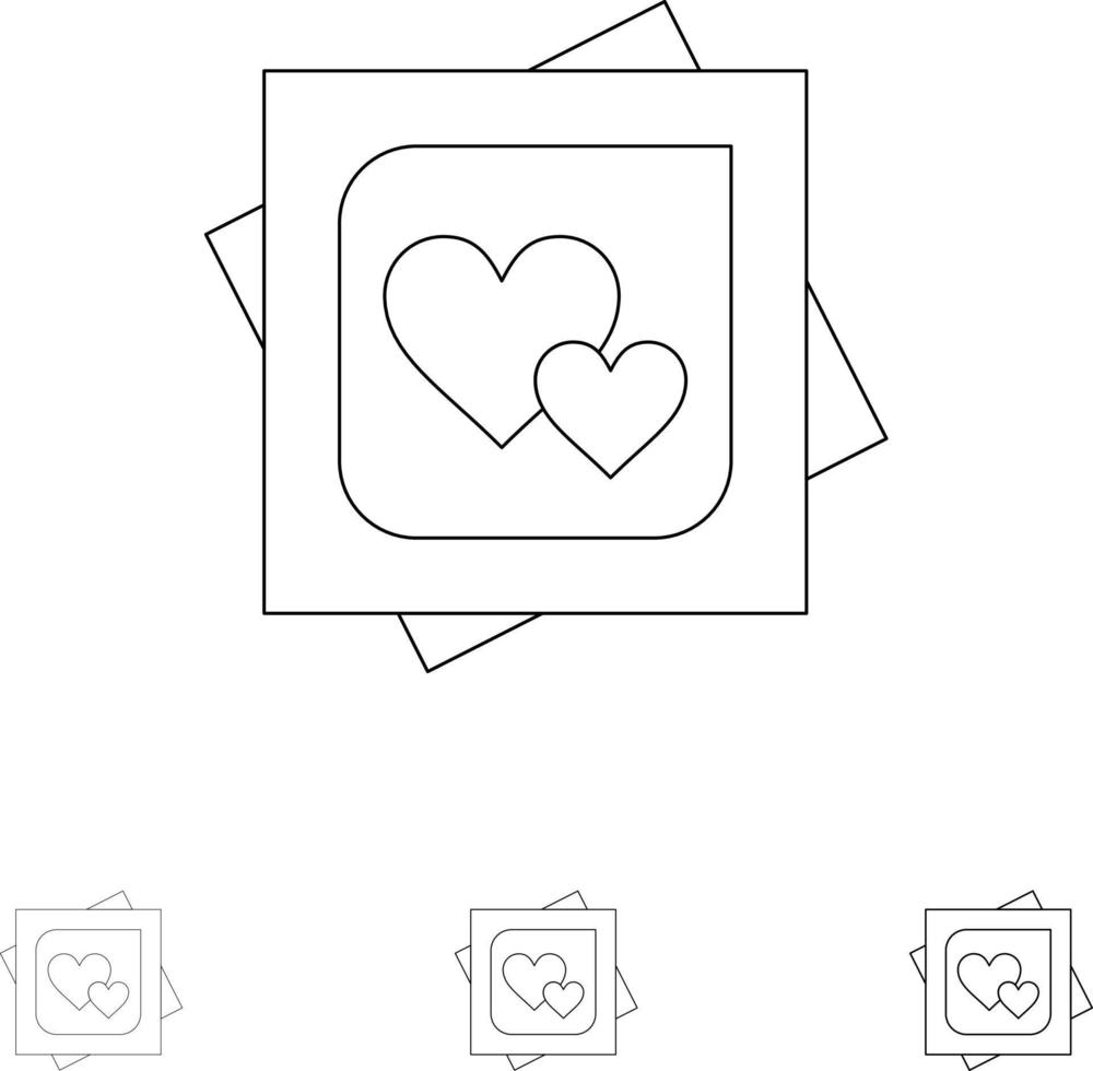 carte coeur amour proposition de carte de mariage jeu d'icônes de ligne noire audacieuse et mince vecteur