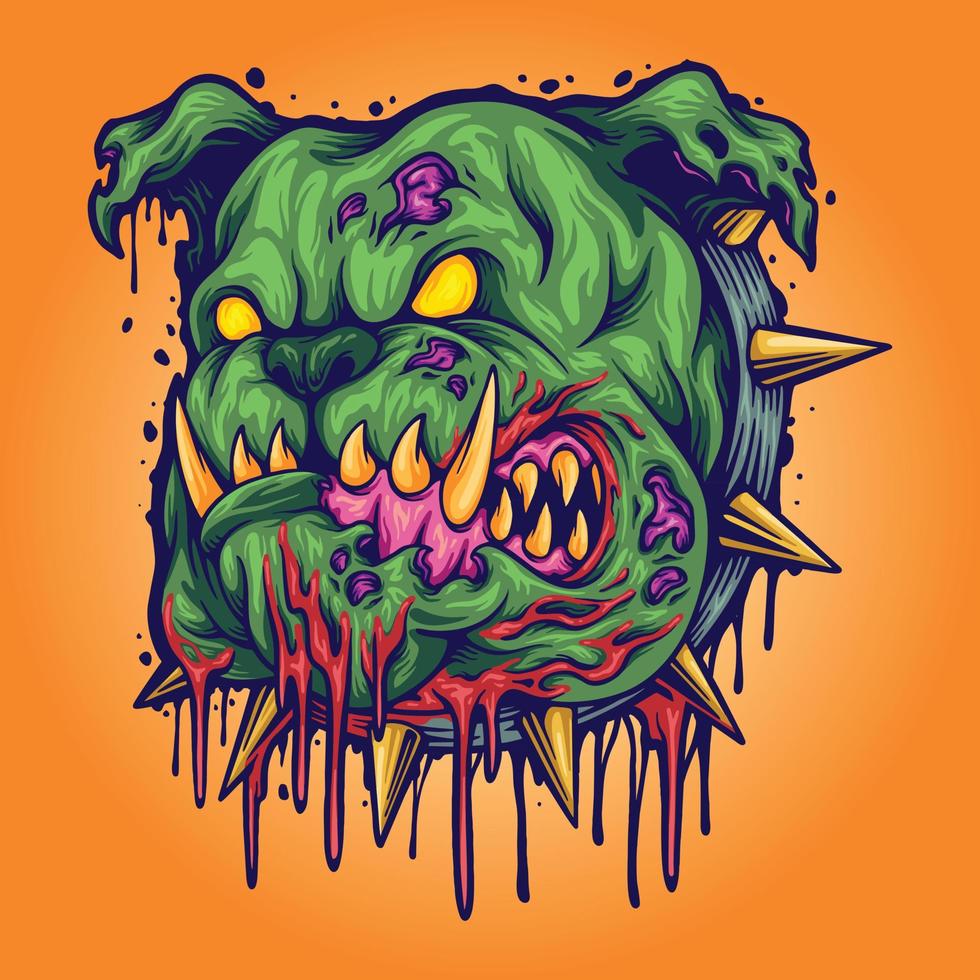 illustrations vectorielles de tête de zombie de bouledogue en colère pour votre logo de travail, t-shirt de marchandise de mascotte, autocollants et conceptions d'étiquettes, affiche, cartes de voeux publicité entreprise ou marques. vecteur