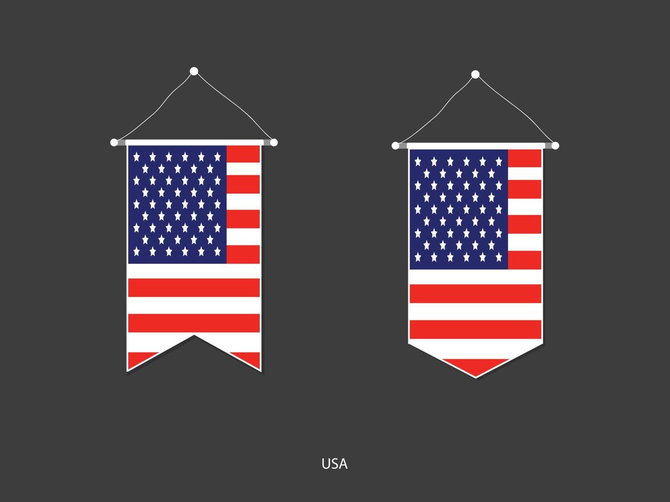 drapeau des états-unis sous diverses formes, vecteur de fanion de drapeau de football, illustration vectorielle.
