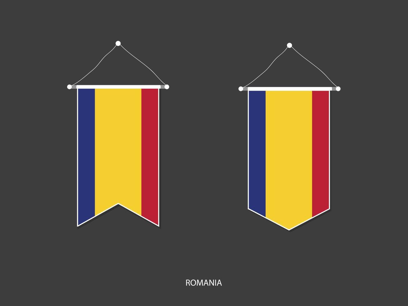 drapeau de la roumanie sous diverses formes, vecteur de fanion de drapeau de football, illustration vectorielle.