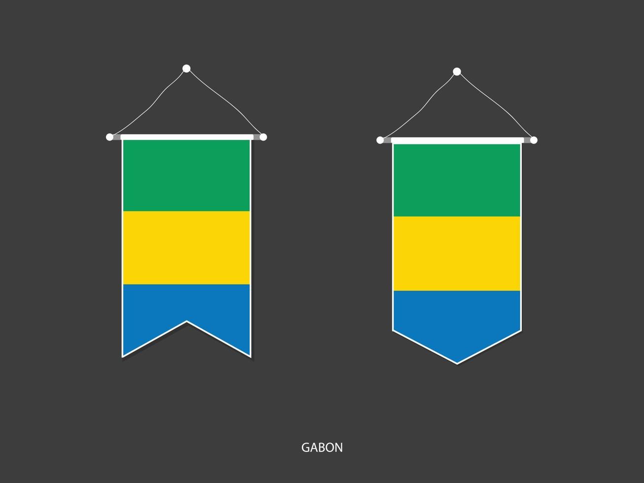 drapeau du gabon sous diverses formes, vecteur de fanion de drapeau de football, illustration vectorielle.