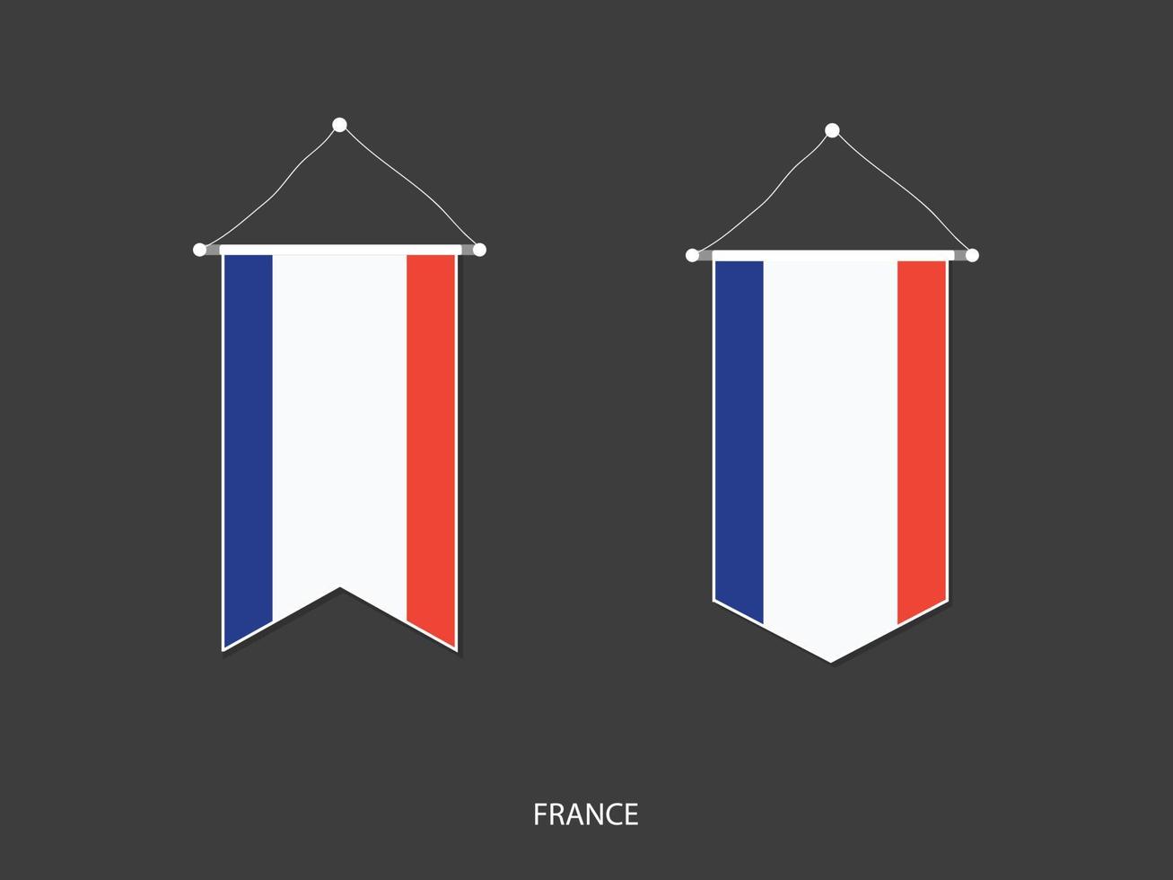 drapeau de la france sous diverses formes, vecteur de fanion de drapeau de football, illustration vectorielle.
