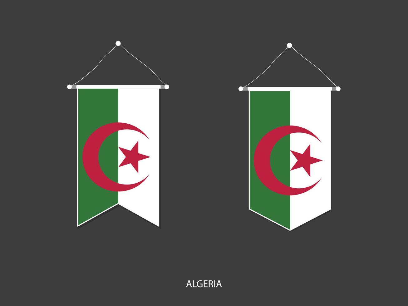 drapeau de l'algérie sous diverses formes, vecteur de fanion de drapeau de football, illustration vectorielle.