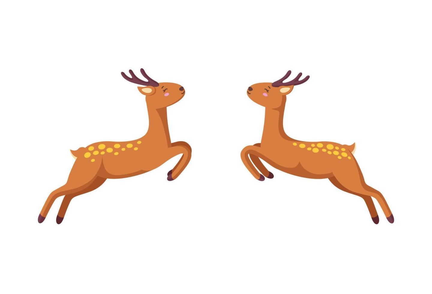 deux rennes sautant l'un vers l'autre. cerfs des bois en style cartoon. illustration vectorielle vecteur