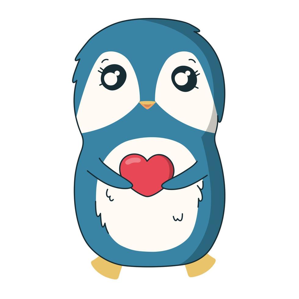 cadeau saint valentin. pingouin avec le coeur dans les mains. illustration vectorielle dans un style de dessin animé mignon sur fond blanc vecteur