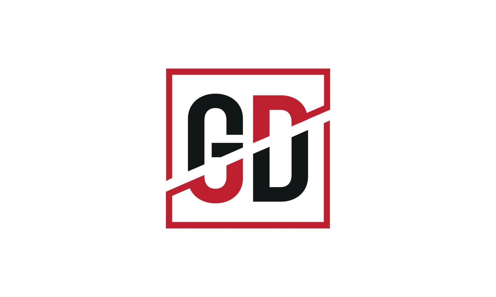 création de logo gd. conception initiale du monogramme du logo de la lettre gd en noir et rouge avec une forme carrée. vecteur professionnel