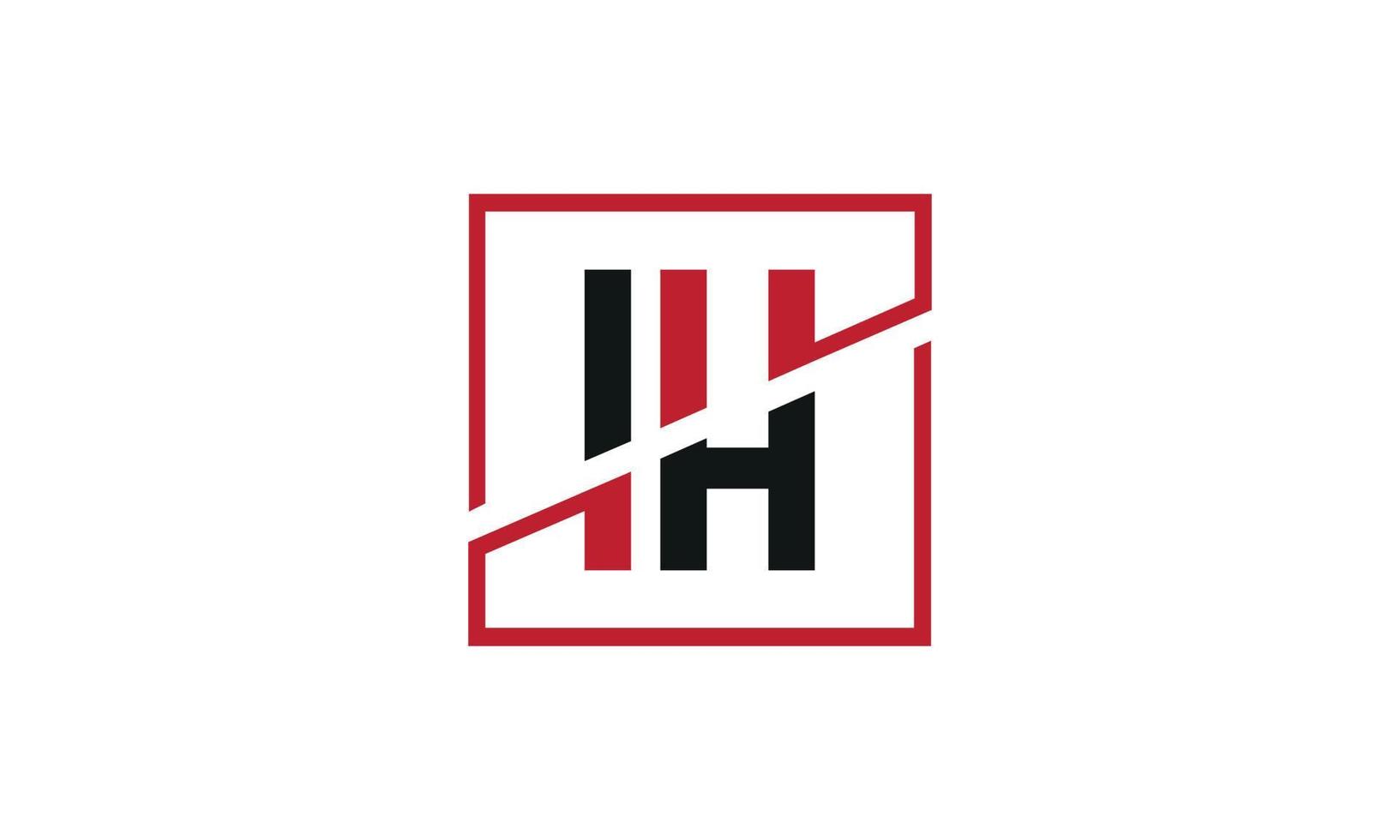 ma conception de logo. conception initiale du monogramme du logo de la lettre ih en noir et rouge avec une forme carrée. vecteur pro