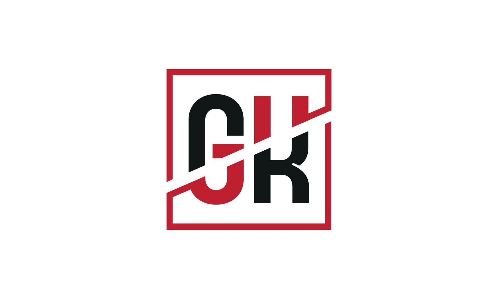 création de logo gk. conception initiale du monogramme du logo de la lettre gk en noir et rouge avec une forme carrée. vecteur pro