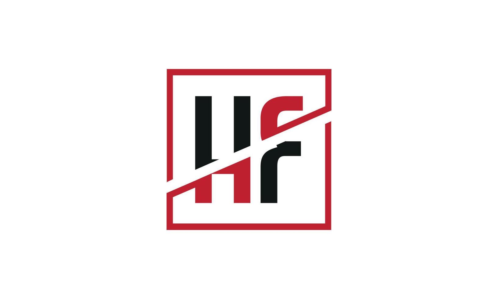 création de logo hf. conception initiale du monogramme du logo hf letter en noir et rouge avec une forme carrée. vecteur professionnel