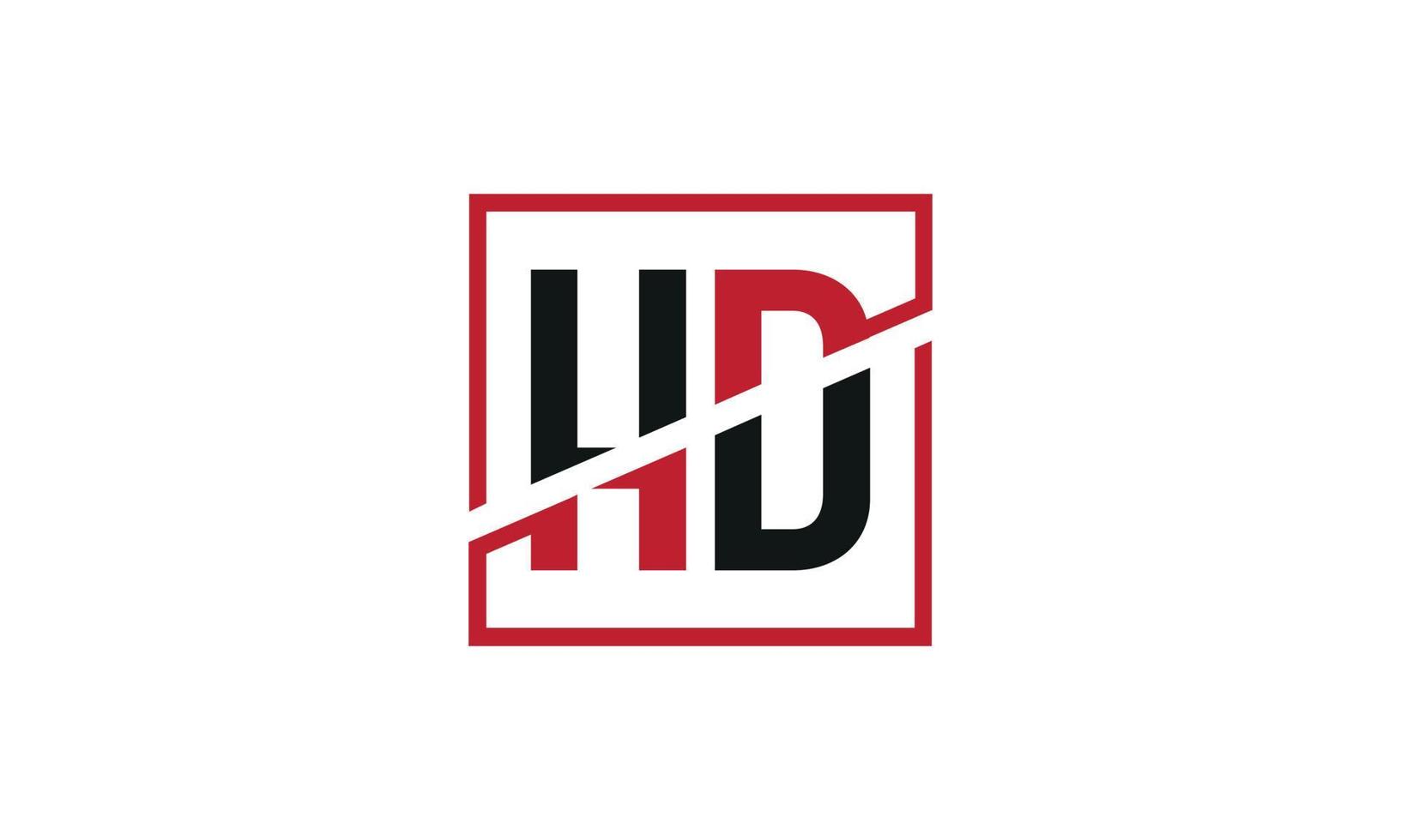 création de logo hd. conception initiale du monogramme du logo de la lettre hd en noir et rouge avec une forme carrée. vecteur professionnel