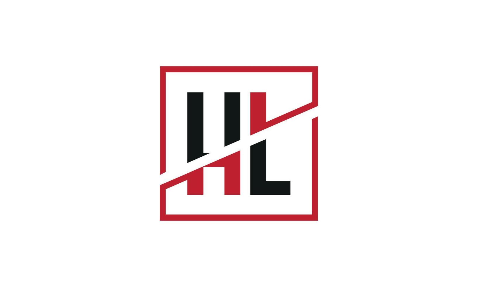 création de logo hl. conception initiale du monogramme du logo de la lettre hl en noir et rouge avec une forme carrée. vecteur pro