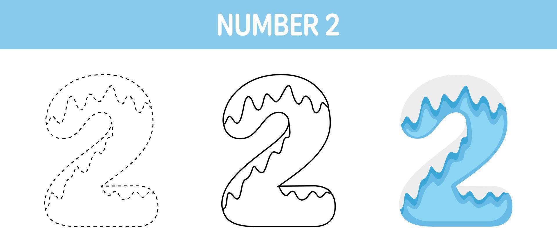 Feuille de travail de traçage et de coloriage de la neige numéro 2 pour les enfants vecteur