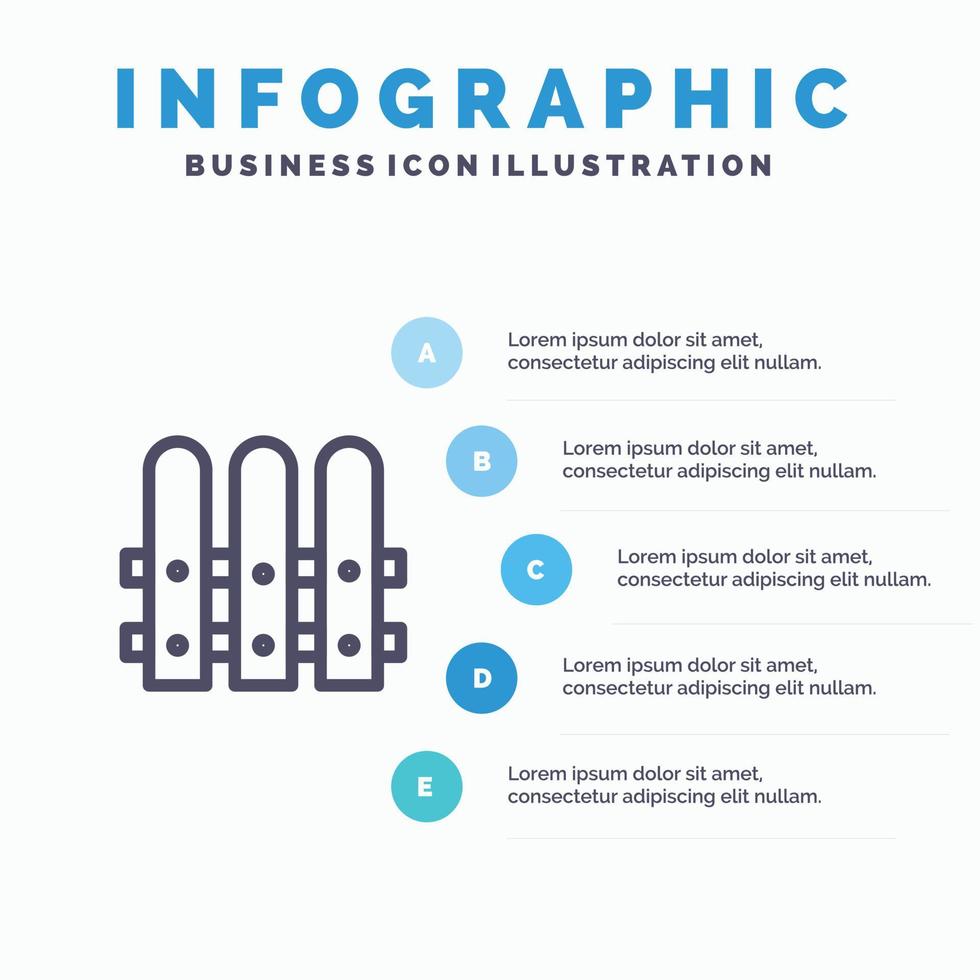 icône de ligne de maison de clôture de construction avec fond d'infographie de présentation en 5 étapes vecteur