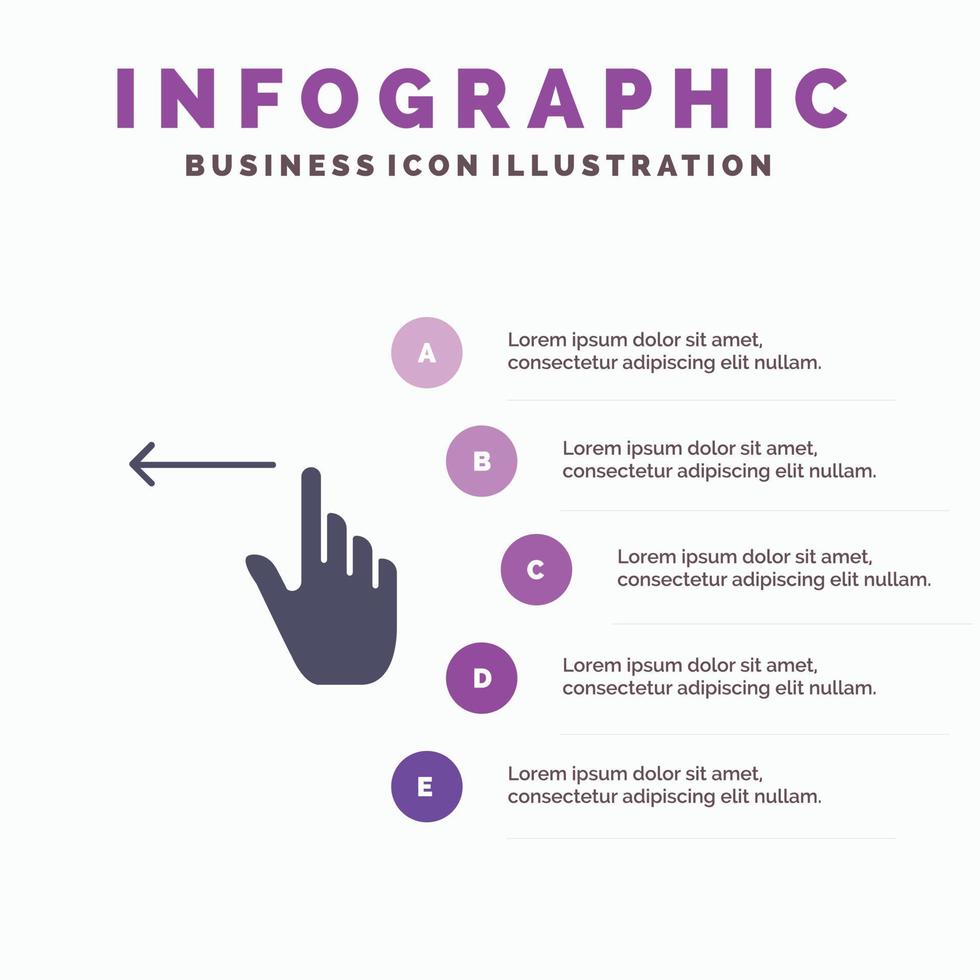 gestes du doigt main gauche solide icône infographie 5 étapes présentation arrière-plan vecteur