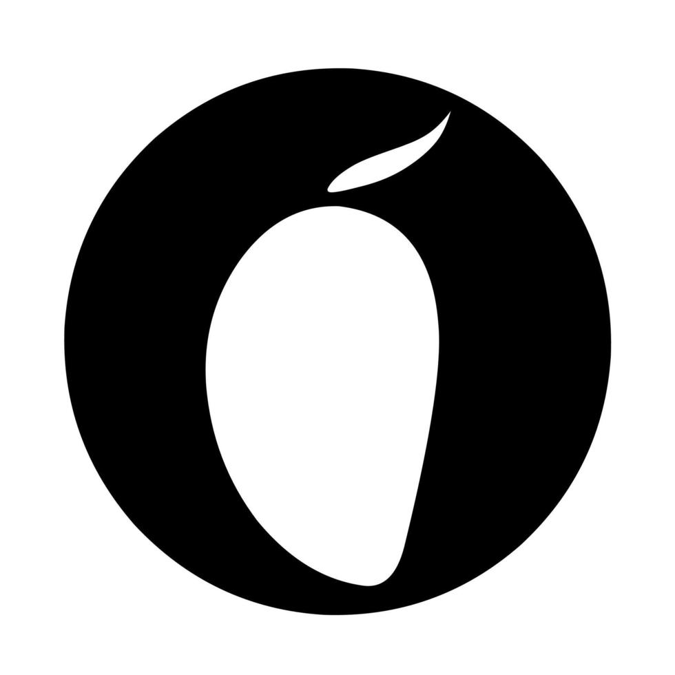 mangue silhouette vecteur icône mangue fruit concept avec cercle noir derrière. isolé sur fond blanc. idéal pour les logos de fruits.
